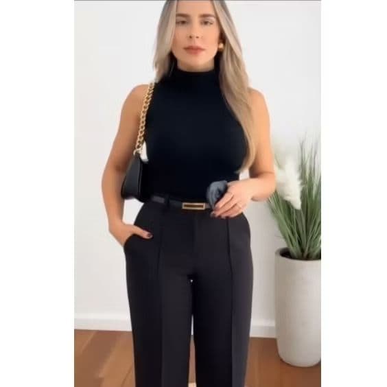 Calça Pantalona Feminina Alfaiataria Cintura Alta Social Elegante com Cinto tendência 2026
