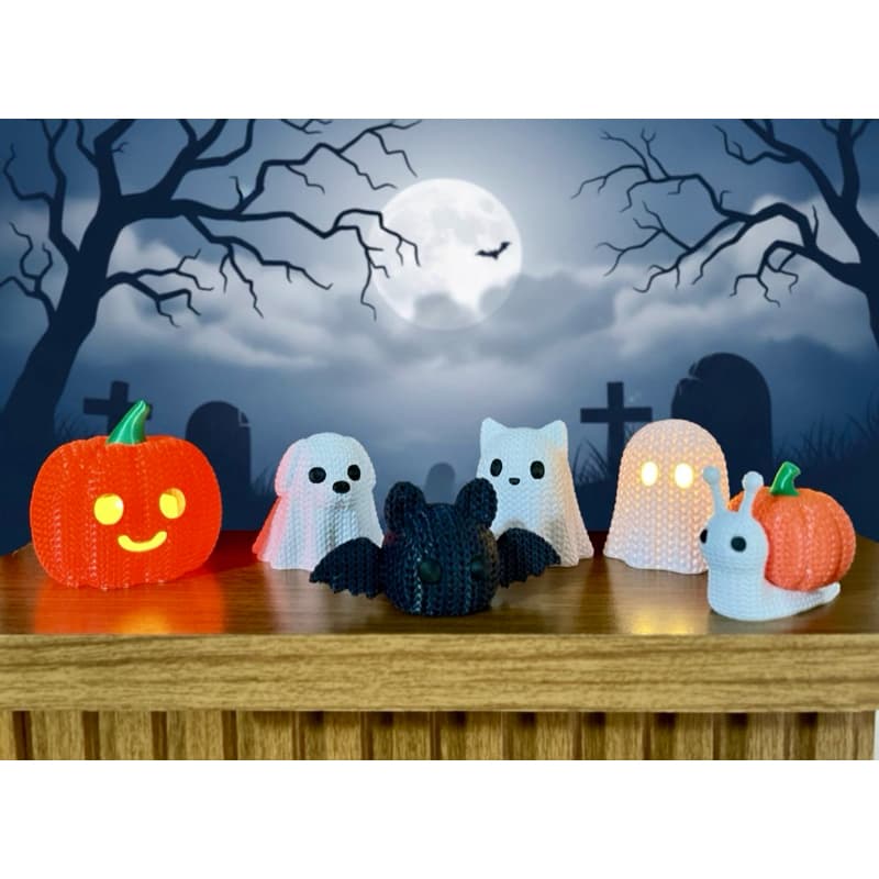 Enfeites Halloween 3D Crochê 🎃 Fantasma | Abóbora com LED | Gato | Cachorro | Caracol | Kit Decoração