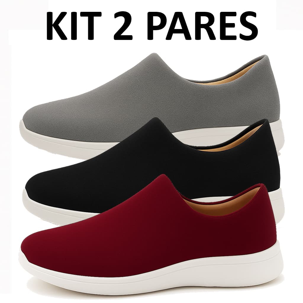 Kit Tênis Meia Feminino Slip On Calce Fácil Leve Confortável Ortopédico Para Caminhada e Academia