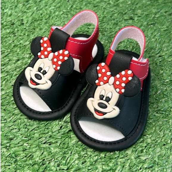 Sandália Bebê de Ponta Minie Mouse - Sandalinha Récem Nascido Menina Confortável