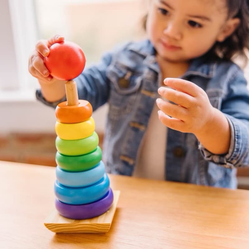 Pirâmide Brinquedo Educativo Madeira Argola Empilhável Torre Colorido Didático Infantil