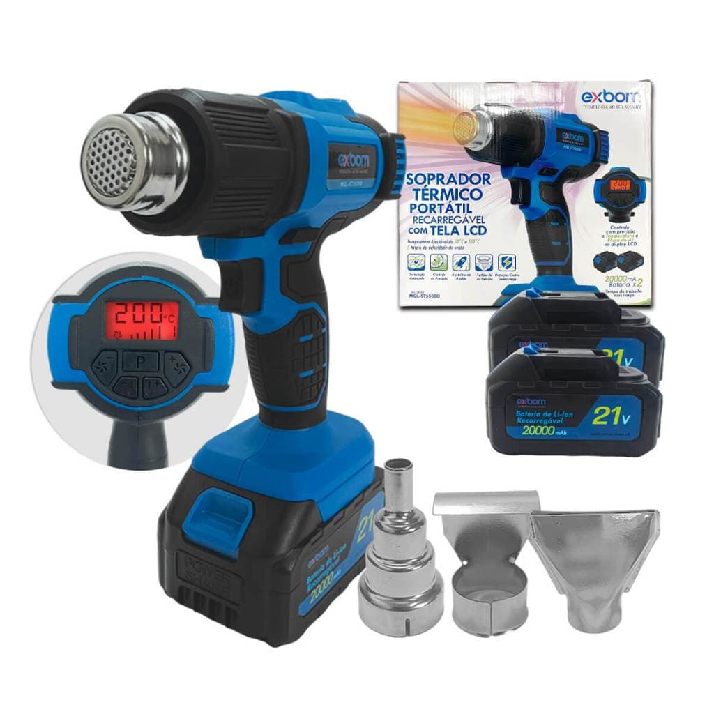 Soprador Térmico Portátil com Display [21V]Soprador Termico Portatil 21v + 3 Bocais de Metal Potente Soprador Profission