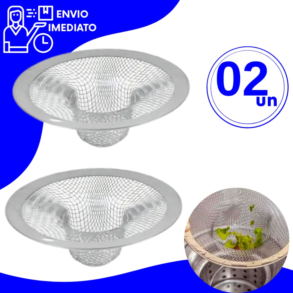 Kit 10 Peças Ralinho Ralo 7cm Para Pias Tanques com Borda Aço Inox Premium Cozinha Banheiro