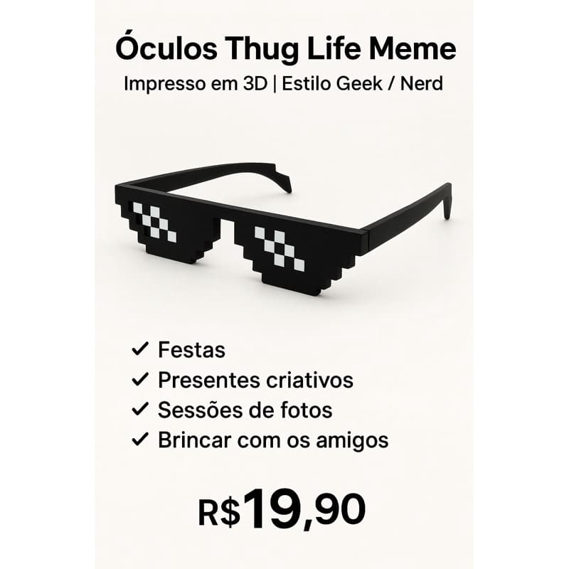 Óculos Thug Fantasia Meme -Óculos para fantasia de Hallowen