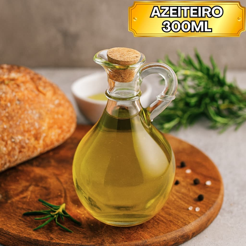 Azeiteiro Galheteiro de vidra 300ml com Tampa de Rolha Designer Moderno Escolha entre kit ou Avulso