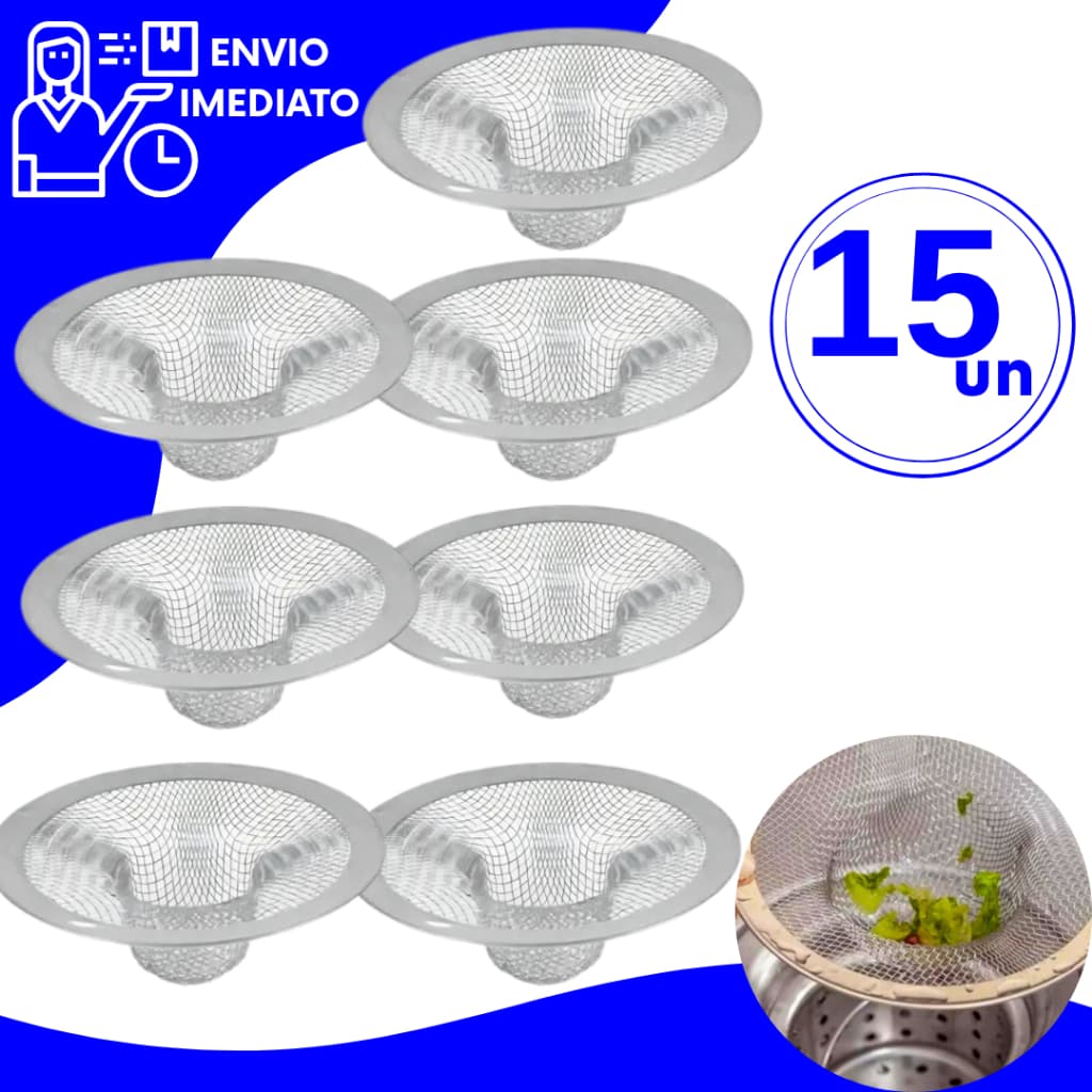 Jogo Ralinho Ralo Para Pias Tanques 7cm com Borda Aço Inox Premium Cozinha Banheiro