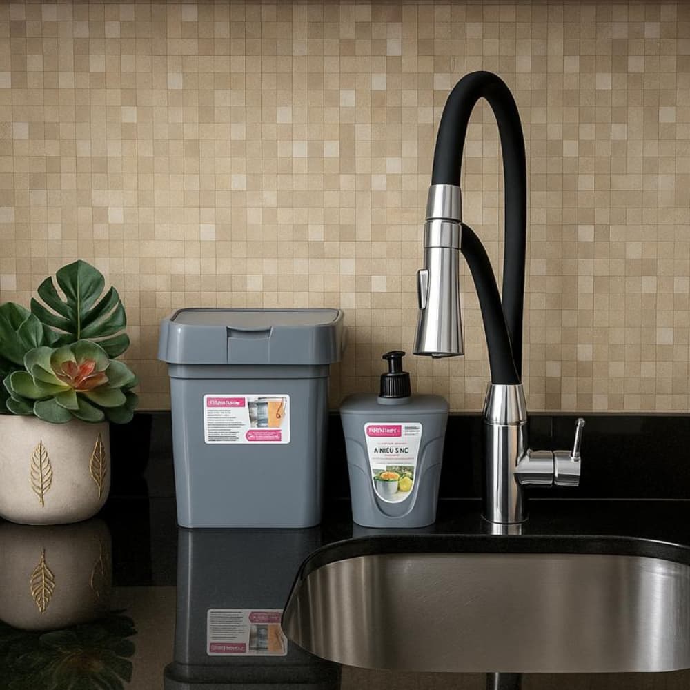 it Lixeira de Pia 2,8 Litros com Tampa + Porta Detergente Dispenser para Cozinha Multiuso LPHOUSE
