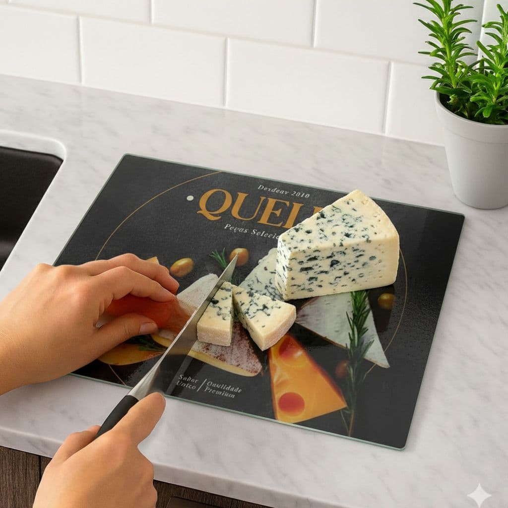 Tábua de Corte Vidro Temperado Estampas e Tamanhos Variados - Para Carne Frios Frutas Churrasco