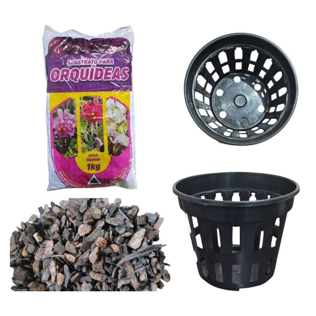 2 Substrato para Orquídea 1kg+Vaso para Orquídeas Casca de Pinus para Orquídeas Produto Premium
