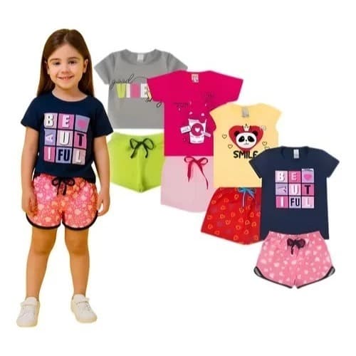 KIT 4 PEÇAS SORTIDAS - 2 CONJUNTOS FEMININOS - VERÃO PREMIUM 100% ALGODÃO