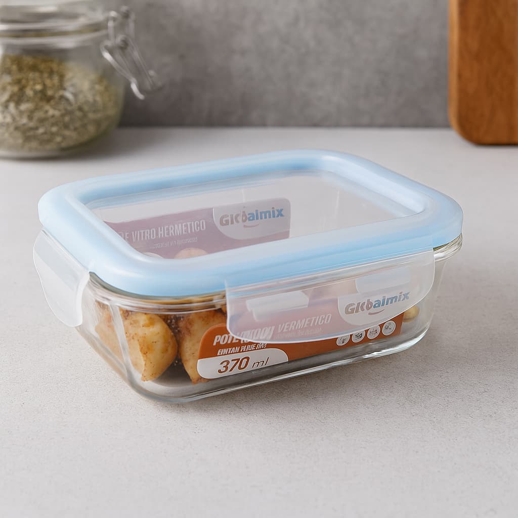 Pote Retangular Hermético Vidro 370ml Multiuso Antivazamento Marmitas Geladeira Freezer Cozinha