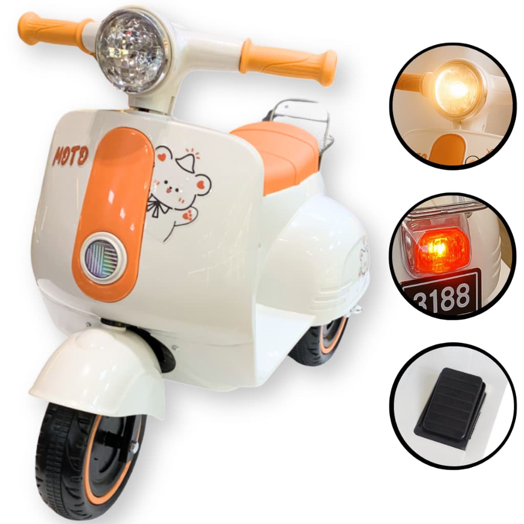 Mini Scooter Avespa Elétrica Motoca Motinha Infantil Triciclo Pimpi 6V