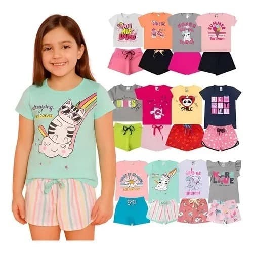 KIT 8 PEÇAS SORTIDAS - 4 CONJUNTOS FEMININOS - VERÃO PREMIUM 100% ALGODÃO