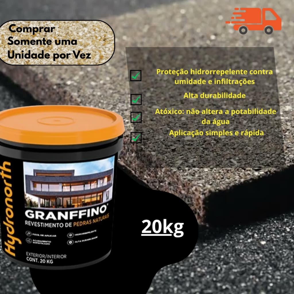 Revestimento Textura Pedras Naturais Hydronorth Granffino 20kg Várias Cores