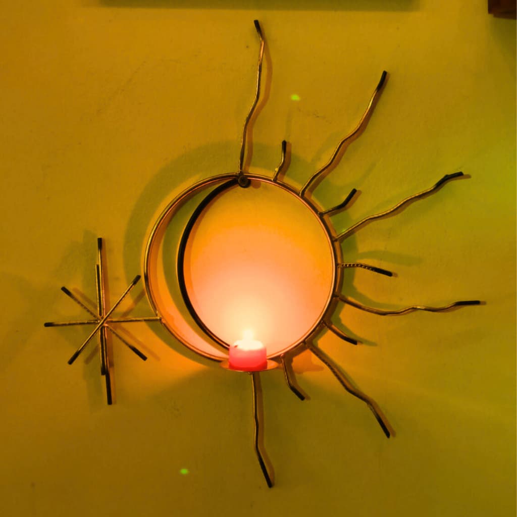 Candelabro Sol e Lua com Estrela | Parede Artesanal em Ferro 48x45cm