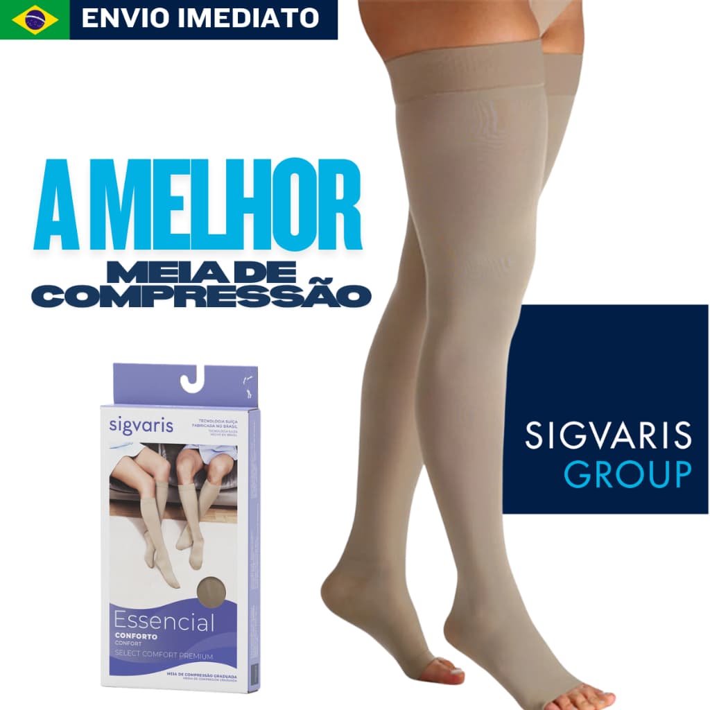 Meia de Compressão 7/8 Coxa Ponteira Aberta 20-30mmHg - Sigvaris Premium Varizes Linfedema Edema