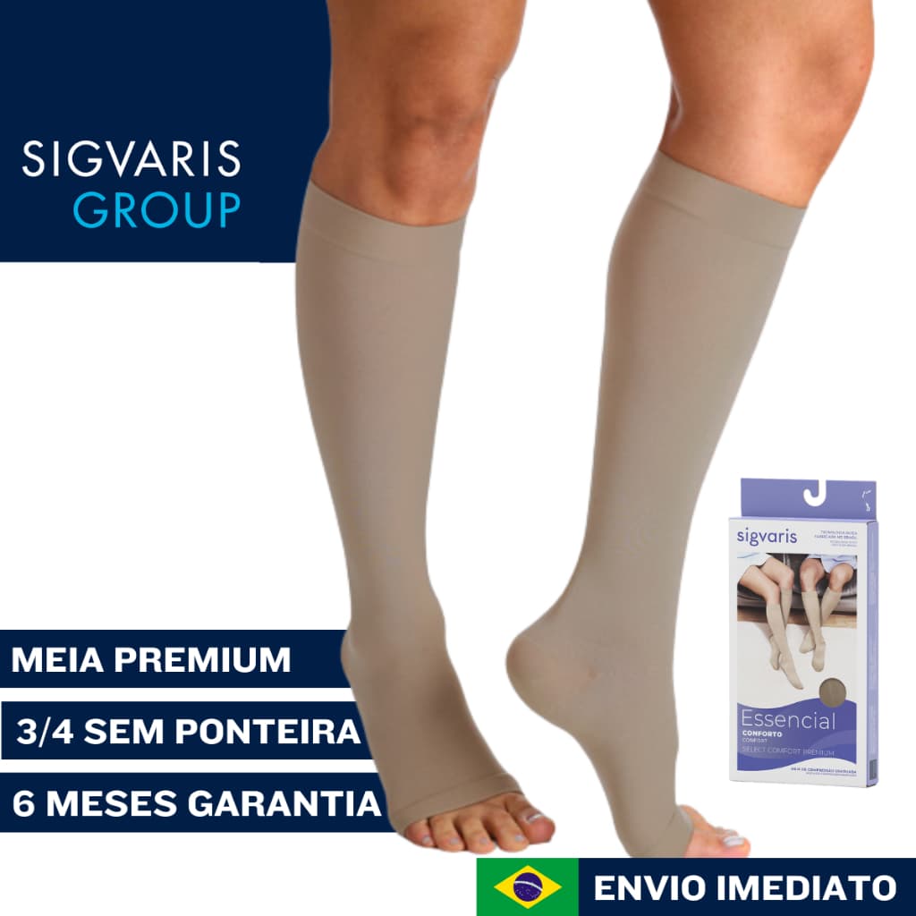 Meia de Compressão 3/4 Panturrilha Premium Ponteira Aberta  20-30 mmHg - Sigvaris Varizes Linfedema