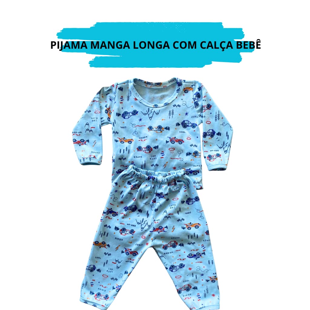 Pijama Manga Longa Bebê Masculino Infantil Menino do P ao GG 100% Algodão