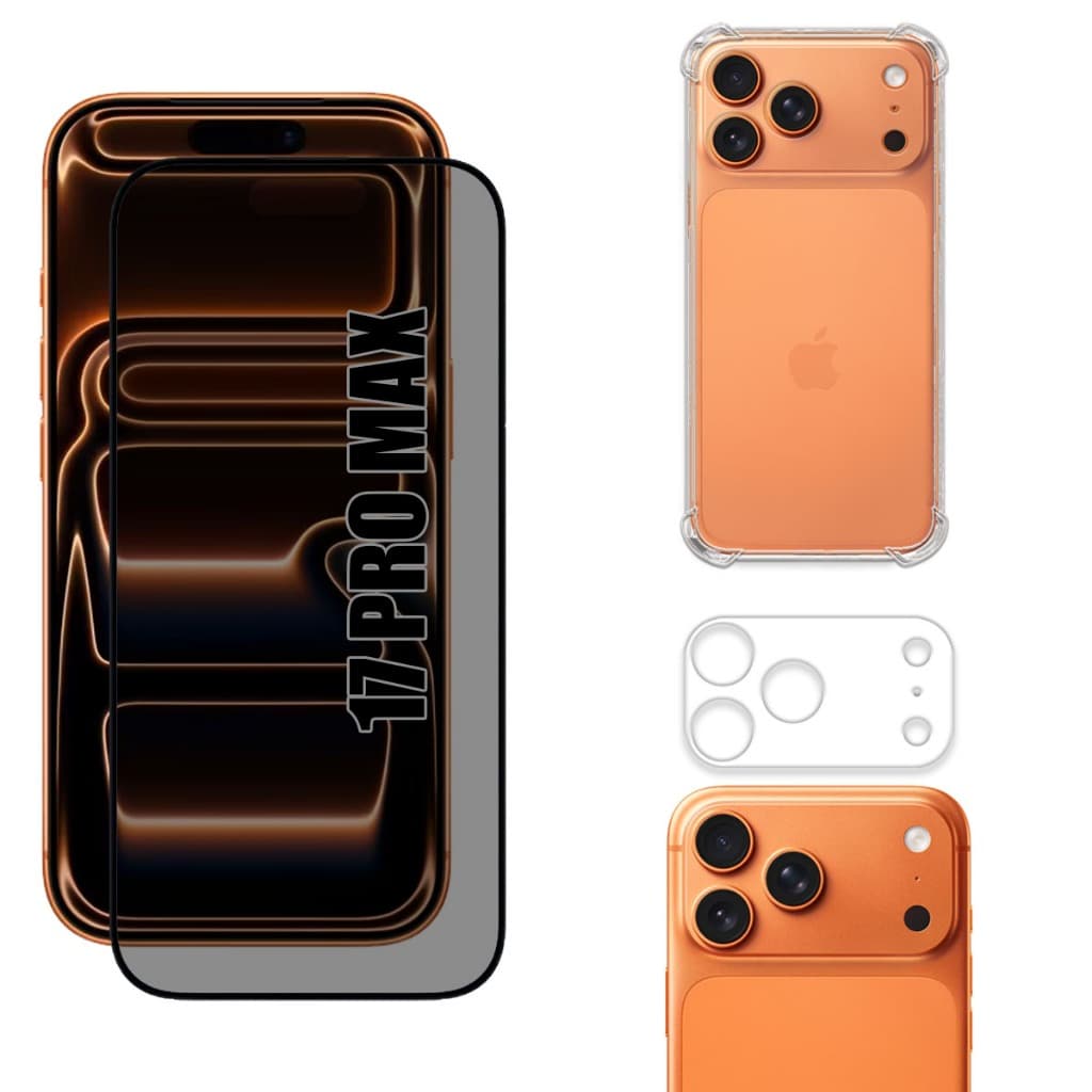 Kit Para IPhone 17 Pro Max | Película de Privacidade 3D - Capa Anti Shock - Película da Câmera 3D