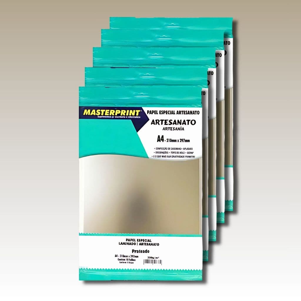 Kit Papel Laminado Prateado A4 250g MASTERPRINT 100 Folhas