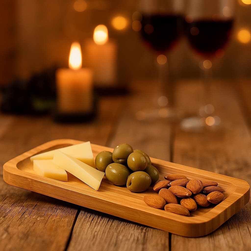 Petisqueira de Bambu Retangular 26cm Tábua para Servir Frios Queijos Aperitivo Mesa Posta Cozinha