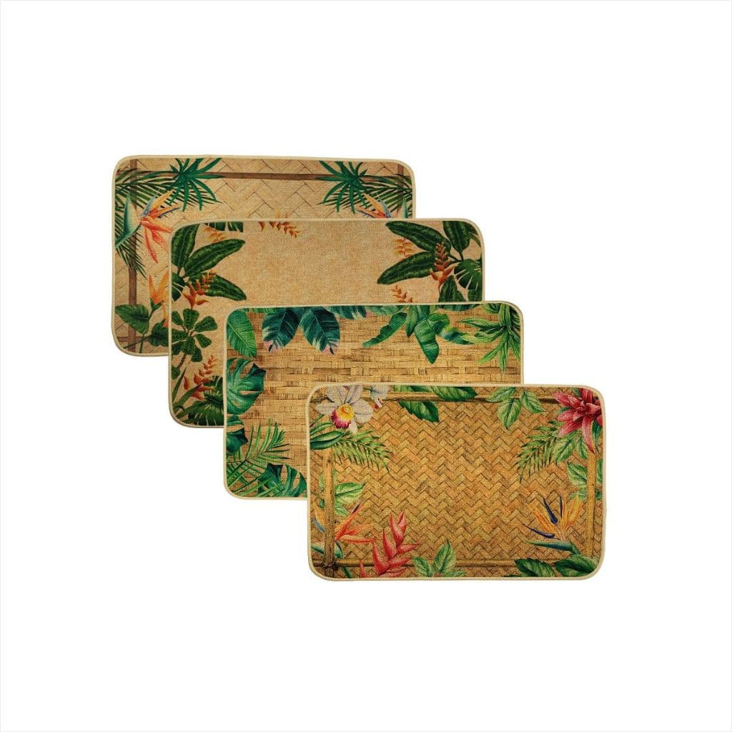 Kit Tapetes Retangular Estampa Floral 2 Peças Porta Entrada Antiderrapante Capacho Passadeira Decorativa Cozinha