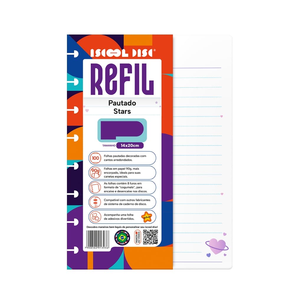 Refil Caderno De Disco Inteligente Iscool Pautado Criativo Star 100 Folhas 90g