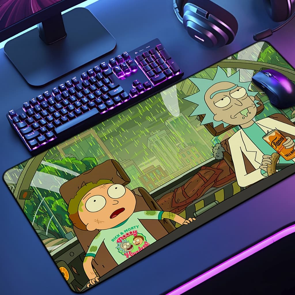 Mouse Pad Grande Gamer Rick Mort 65x30 70x35 80x35 90x40 90x50 120x60 Antiderrapante Borda Costurada