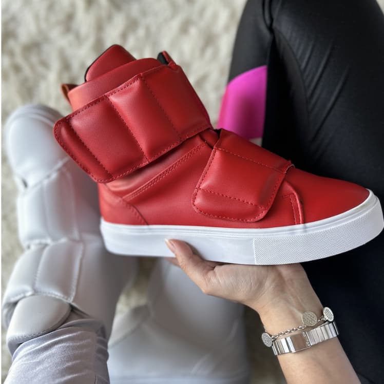 Tênis Botinha Moda Academia Fitness estiloso Fechamento em Velkro Vermelho Promo