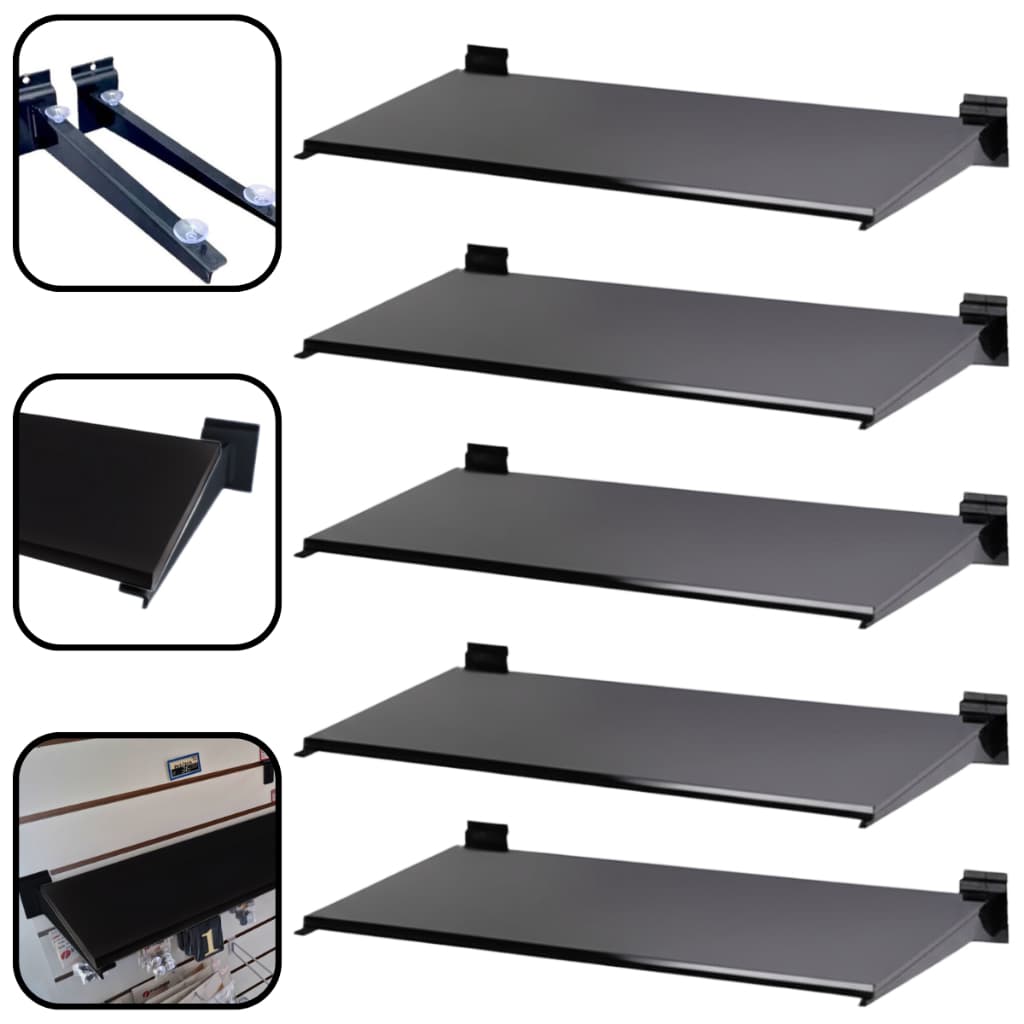 Kit 5 Prateleiras MDF Com Suporte Para Painel Canaletado 30x90 Preto