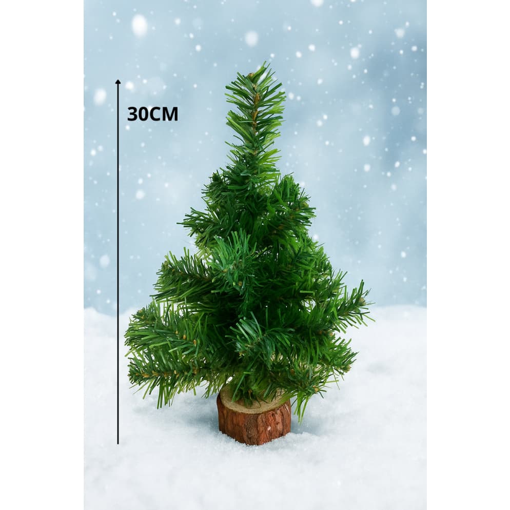 Mini Árvore de Natal 30cm verde sintético pé de madeira Decoração de natal Presente de Natal