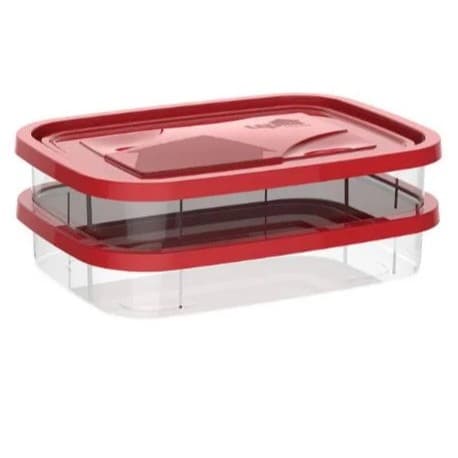 Porta frios organizador duplo plástico com tampa cor vermelha