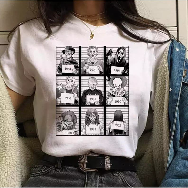 Camiseta baby look filme de terror unissex retrô