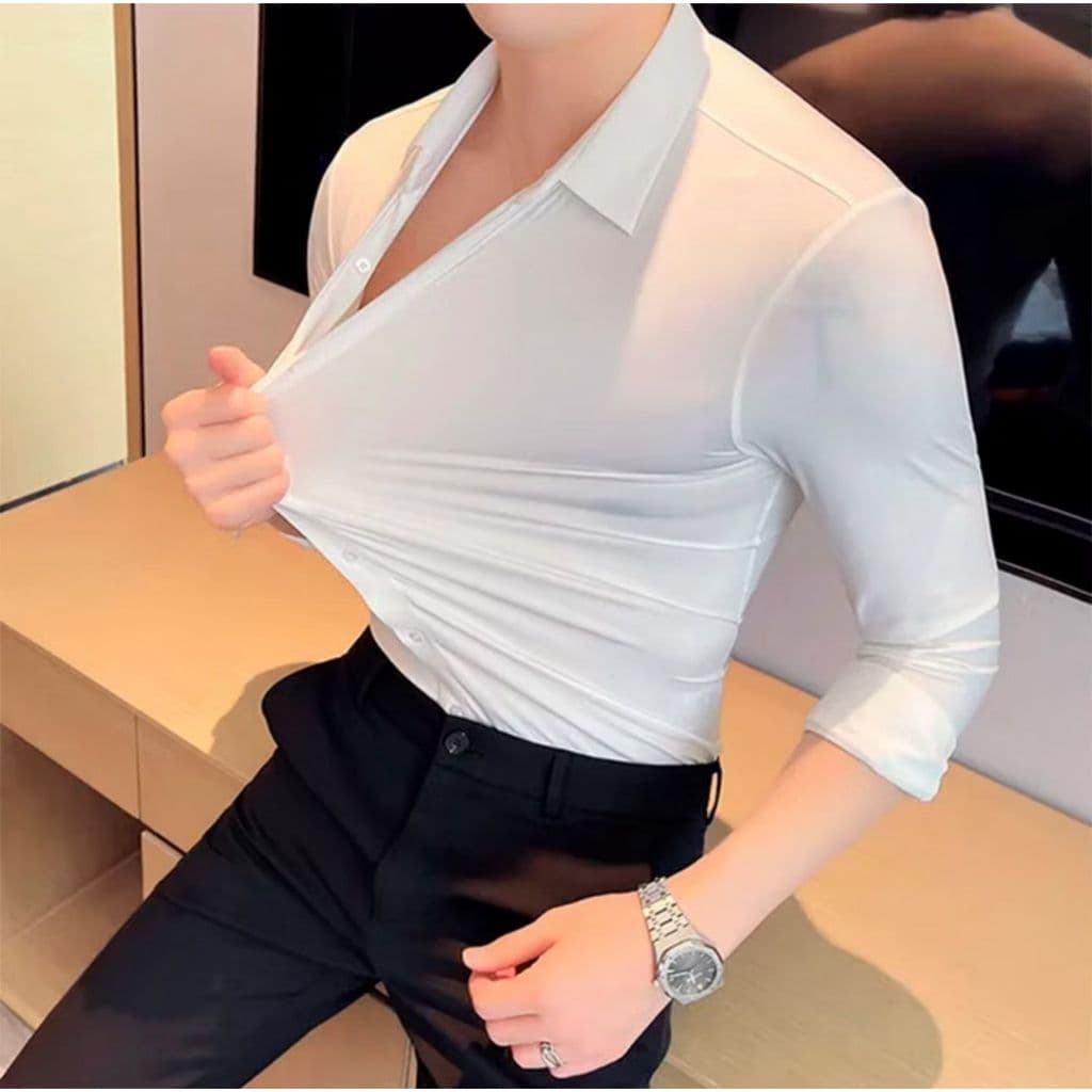 Camisa Social Tecnológica Manga Longa Slim Fit Antitranspirante Ante Odor E Não Amassa Poliamida e Elastano