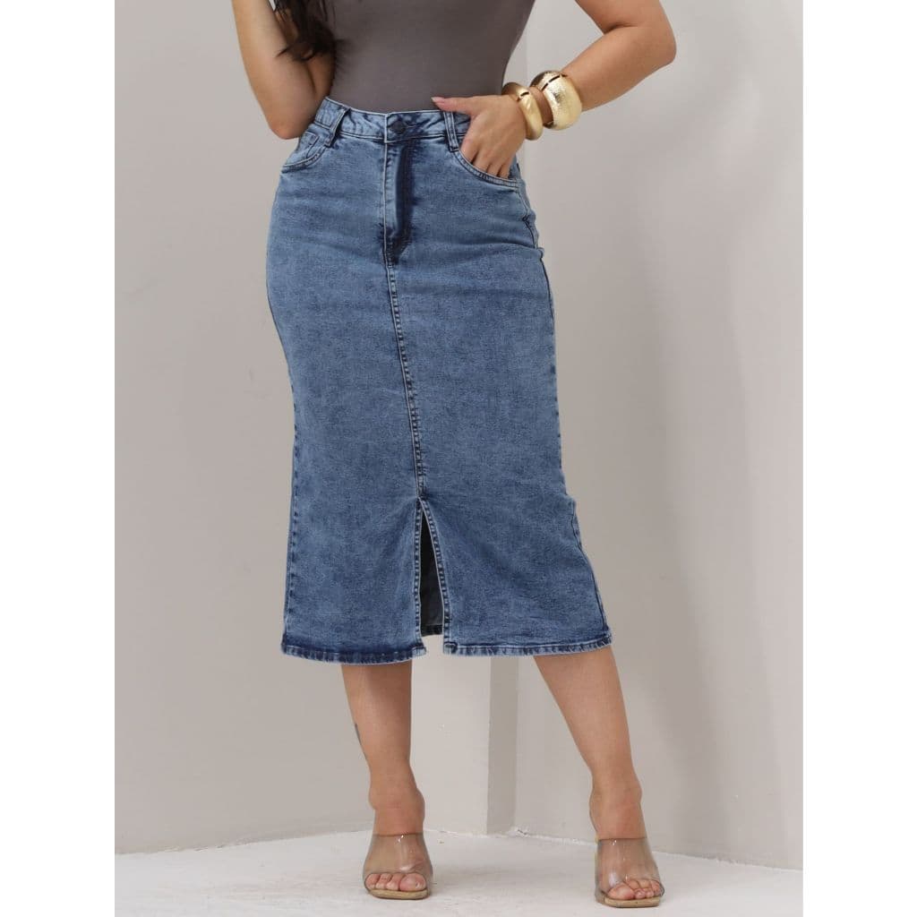 Saia Midi Lápis Com Fenda Frontal Modesto Look Igreja Moda Evangelica