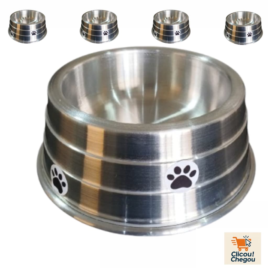 Kit com 5 Comedouros de Alumínio Reforçado Leve Polido Para Pet Diversos Tamanhos 250ml/500ml/1000ml/1200ml