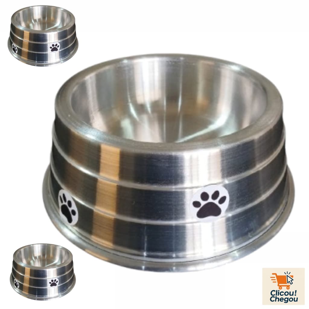 Kit com 3 Comedouros em Alumínio Resistente Leve Polido Para Pet Diversos Tamanhos 250ml/500ml/1000ml/1200ml