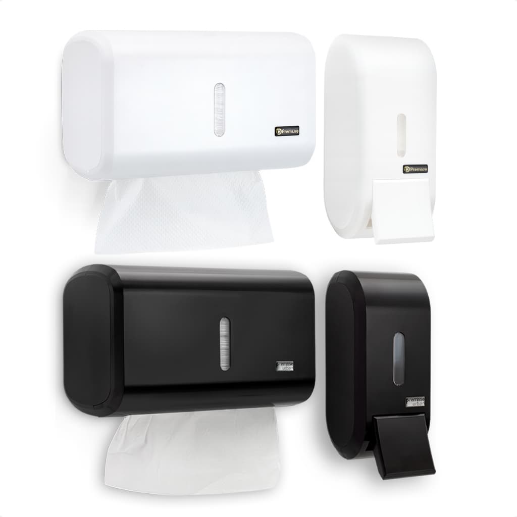 Kit Porta Papel Toalha + Dispenser Saboneteira/Álcool Gel Banheiro Cozinha
