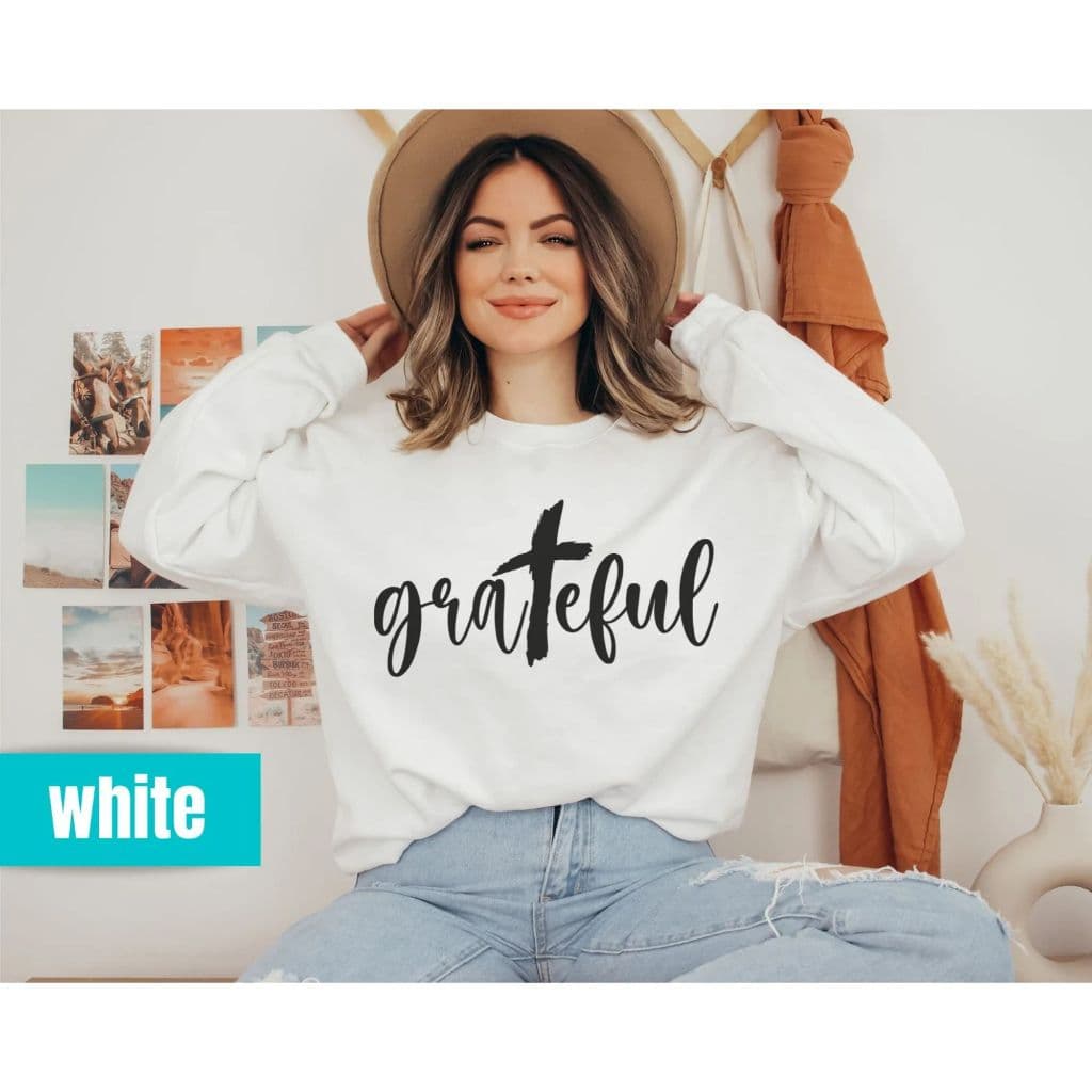 Moletom Feminino Blusa De Frio Grateful com Cruz Estilo Casual Cristão,Conforto e Fé