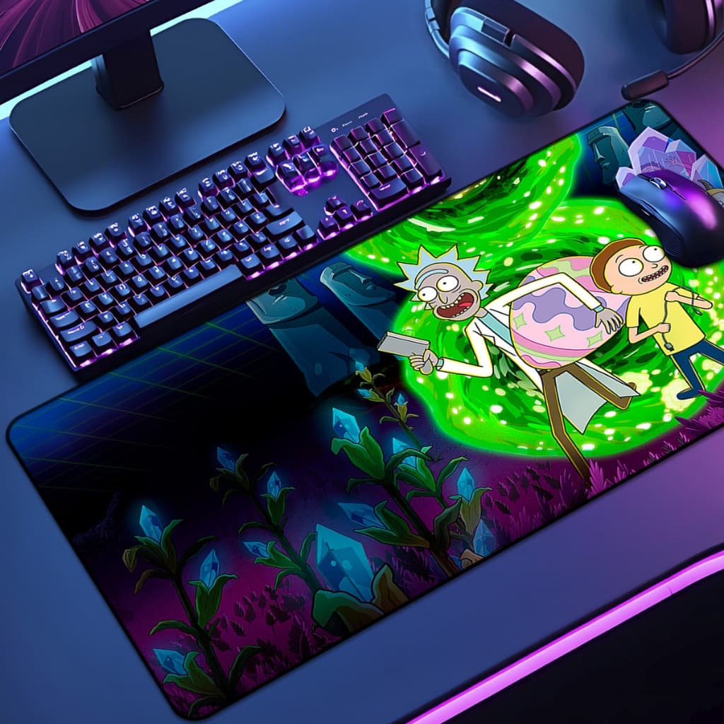 Mouse Pad Grande Gamer Rick Mort 65x30 70x35 80x35 90x40 90x50 120x60 Antiderrapante Borda Costurada
