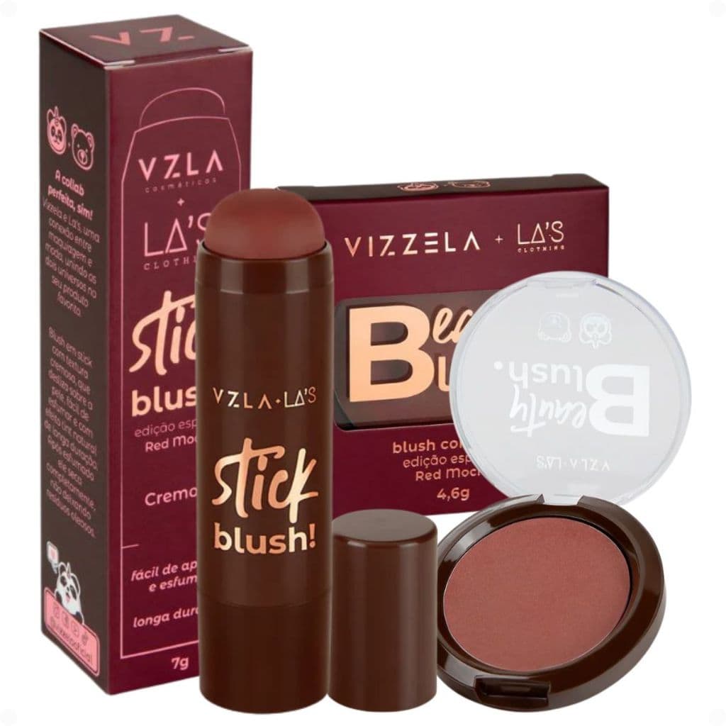 Kit Vizzela La's Clothing Red Mocha: Blush Stick e Compacto