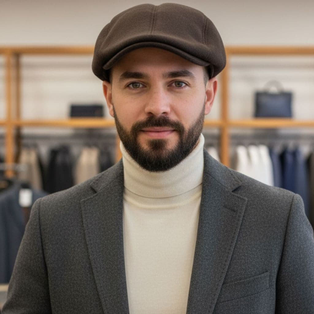 Boina Masculina Chapéu Aba Curvada Preto Marrom Cinza Estiloso Italiano Moderno Moda Peaky Blinders