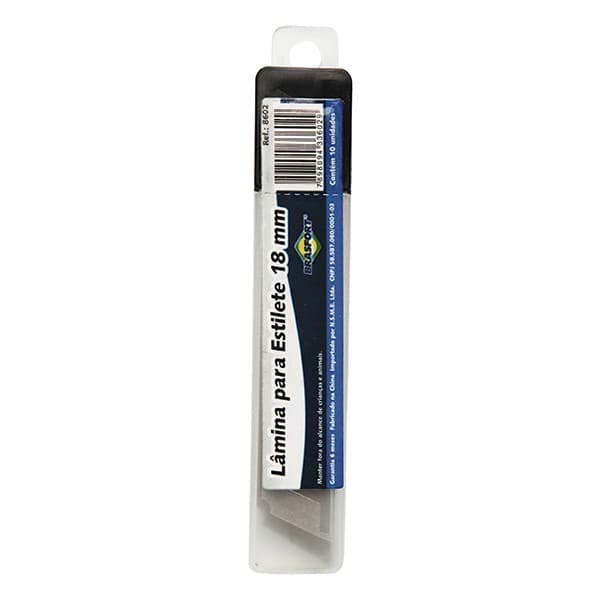 Lâminas de Estilete Brasfort 18mm Caixa com 10 Lâminas Aço Resistente e Afiada para Corte Preciso