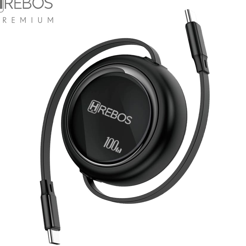 Cabo Turbo Retrátil 100W Iphone 1 Metro Tipo-C / Lightning Celular Notebook Carregador Samsung Apple