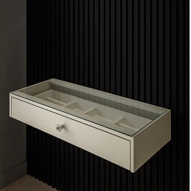 Penteadeira Off White 90cm Tampo de Vidro C/Divisorias MDF Premium