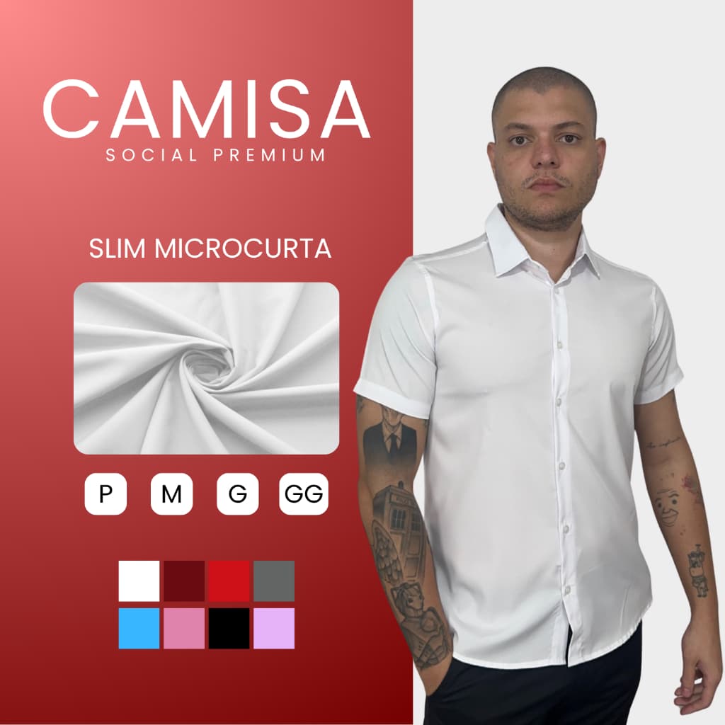 Camisa Masculina Social Manga Curta Slim Lisa Plus Size