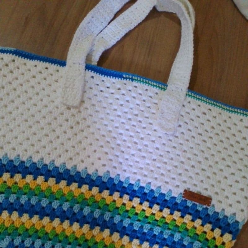 Bolsa de Crochê Feminina Grande Colorida Ombro Sacola Praia