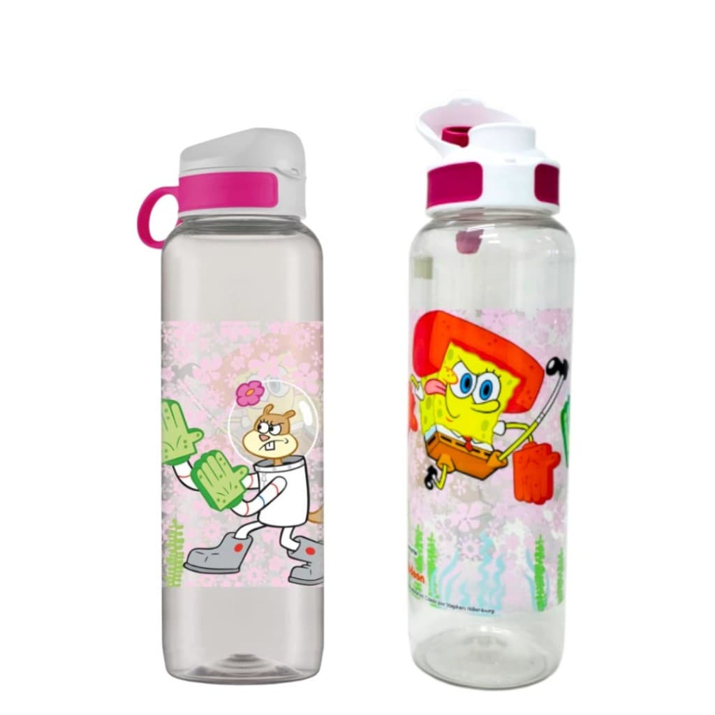 Garrafa de Água Infantil 1L/1000 ml Sandy Bochecha Bob Esponja Tampa Antivazamento Squeeze Crianças