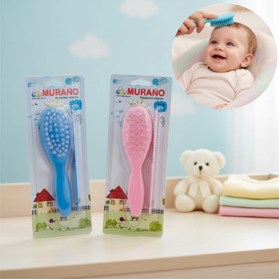 Kit 10-20 Escova e Pente Infantil Murano Cores Azul e Rosa Ergonômico REF 101 ALTO