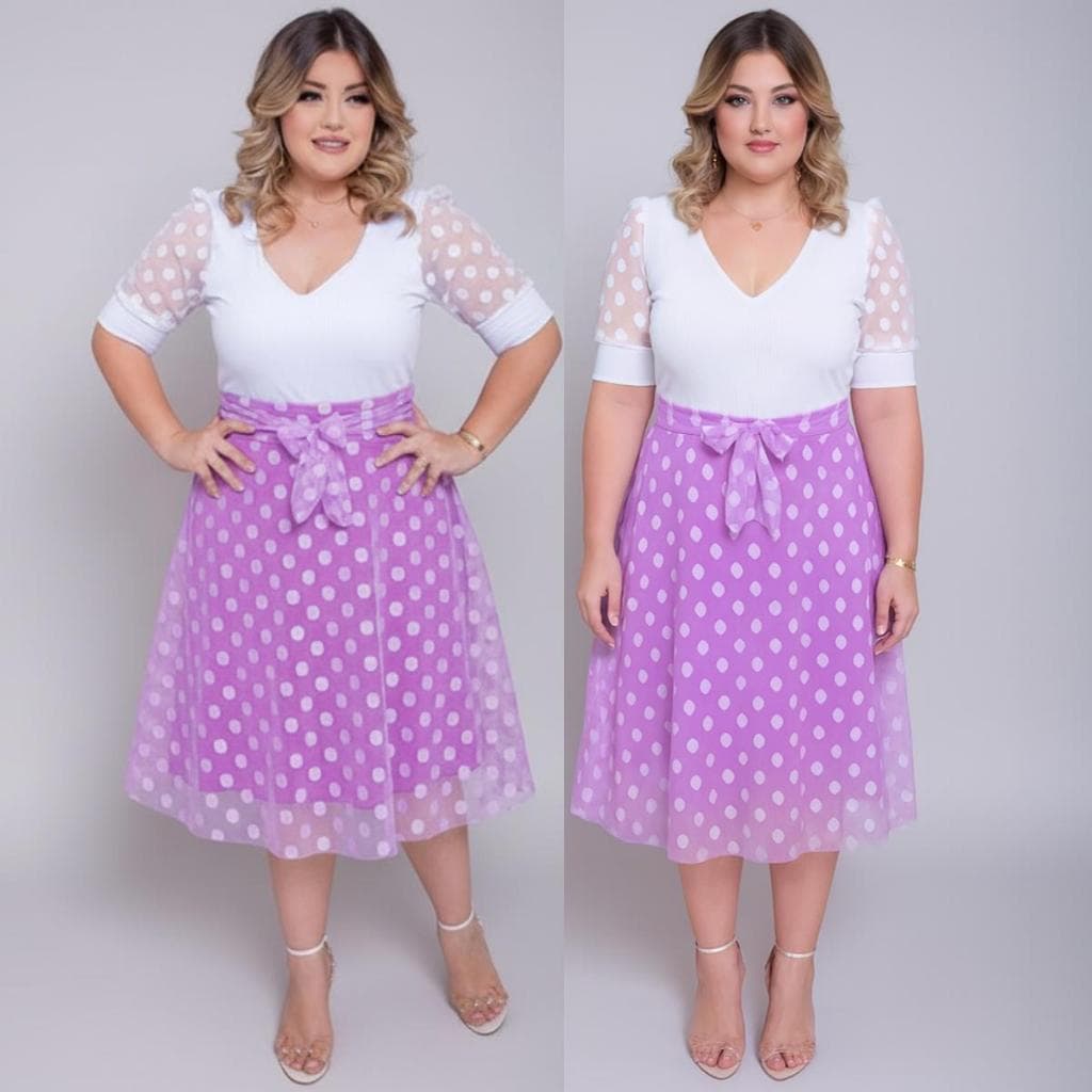 Saia Midi Tecido Canelado Com Tule Acompanha Faixa Moda Cristã